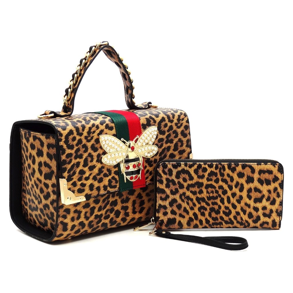 Stripped Bee Boxy Satchel With Wallet Set